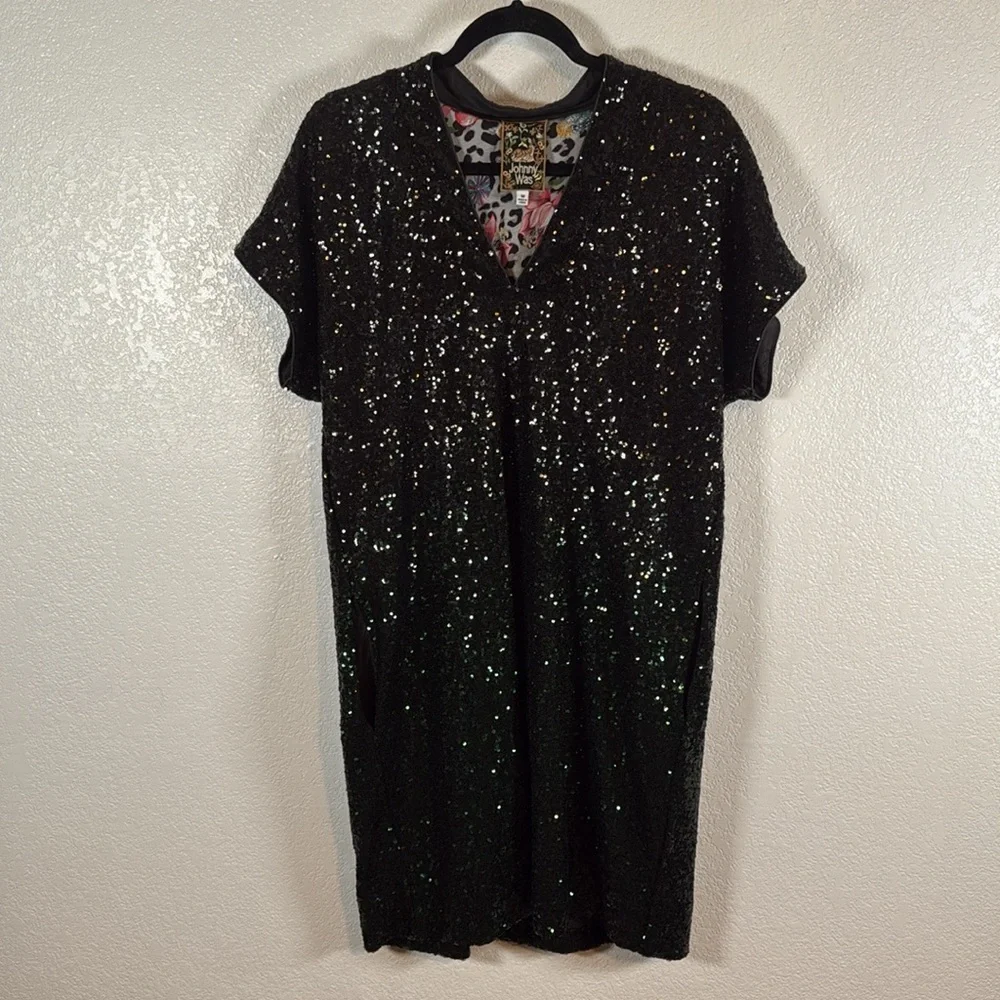 Johnny Was Ratana Ombre Black to Green Sequin Mini Dress with Pockets Size Med - Picture 3 of 10